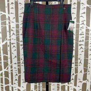 New Vtg True Wrap Worsted Wool Tally Ho Tartan Plaid Midi Pencil Skirt 8